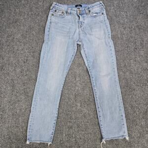 True Religion Halle Jeans Womens 29x28 Light Wash Super Skinny Frayed Hem